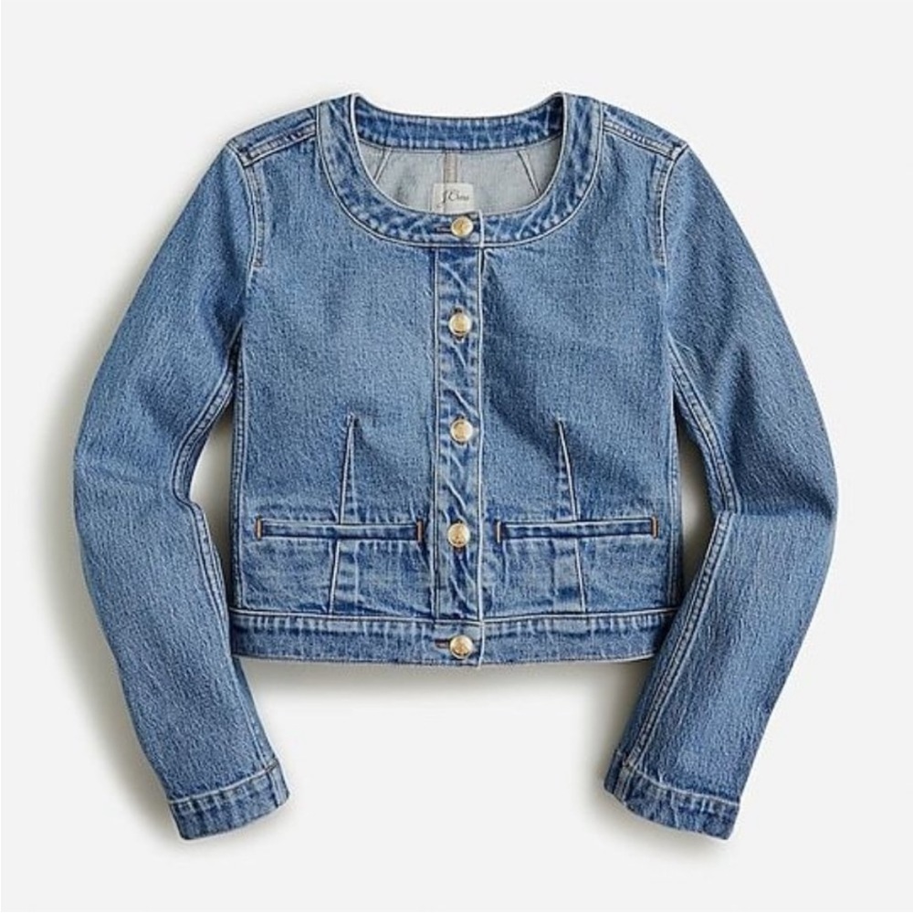 🔥 EXC J. Crew Louisa Lady Jacket in Denim Gold Buttons 6